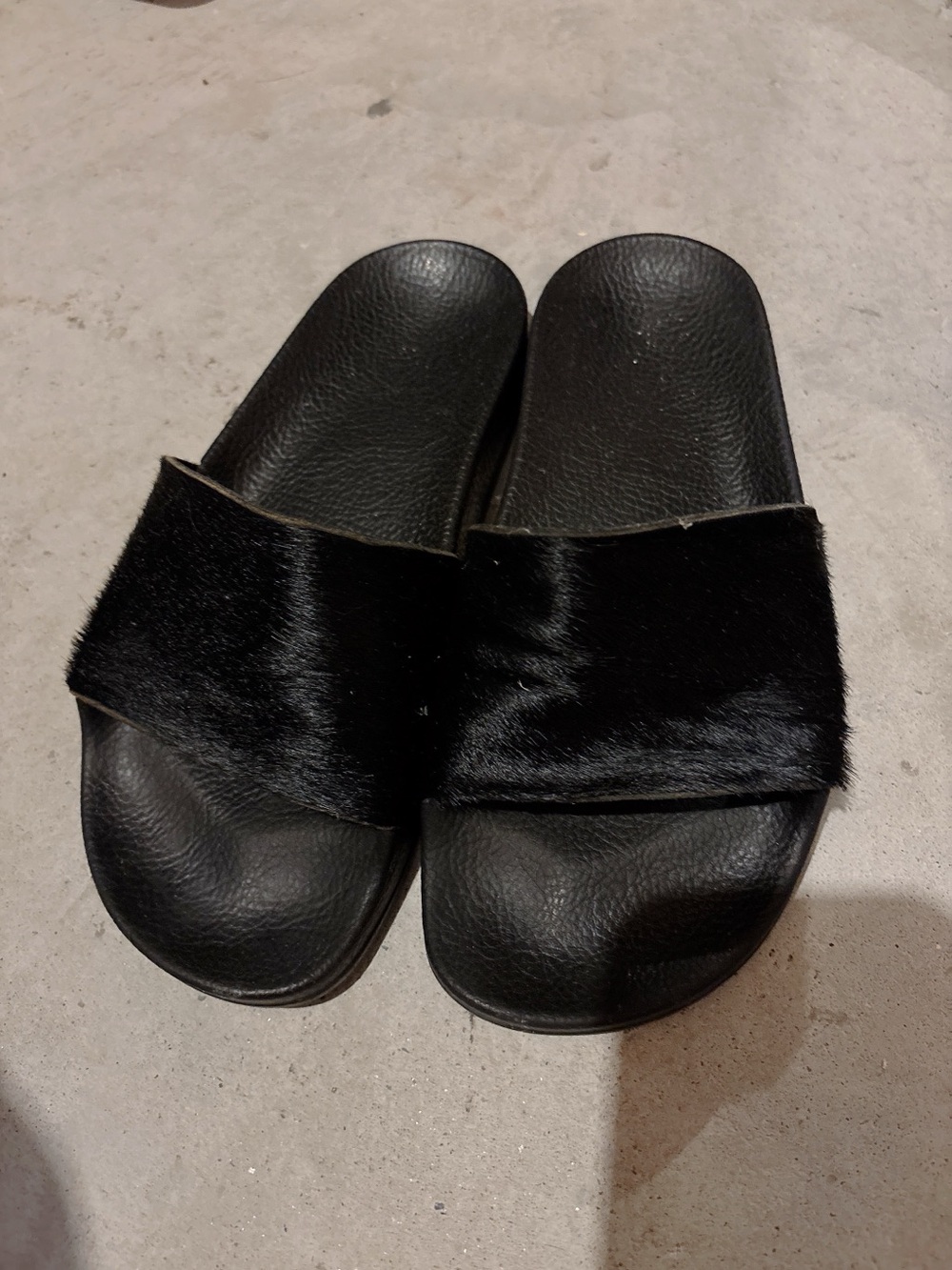 Adidas x Aritzia Pony Hair Slides / Black Fur Sandals / Minimal Luxe Style